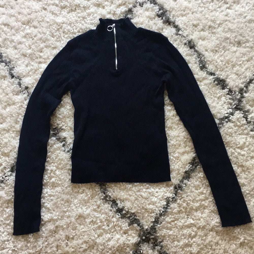 Navy Fitted Zip Up Top